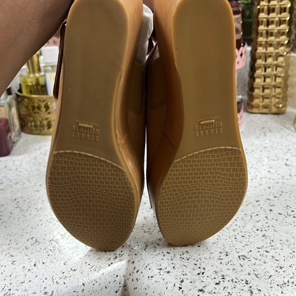 Stuart Weitzman Offset Leather Peep-Toe Wedge, Pecan - Picture 10 of 13